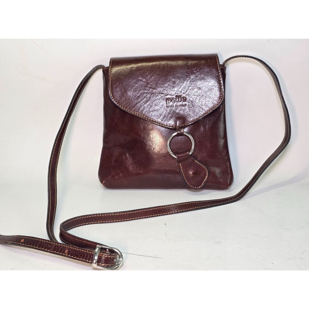 Pelle Brown Women's Brown Leather Crossbody Shoulder Bag Purse Italy Vintage